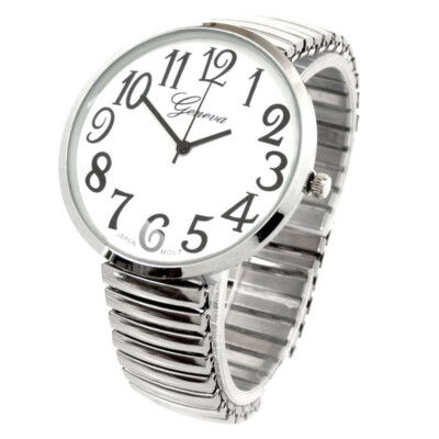 Silver Super Large Face Stretch Band Easy to Read Geneva Women's