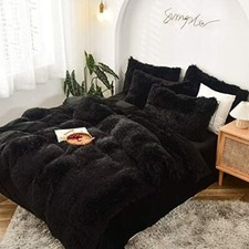 NEW  COZY ULTRA SOFT PLUSH BLACK FAUX SHAGGY FUR LUXURY MODERN COMFORTER SET 