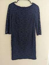 Nine West Womens Dress 4 Navy Blue Lace Knee Length Sheath