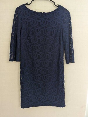 Nine West Womens Dress 4 Navy Blue Lace Knee Length Sheath | eBay