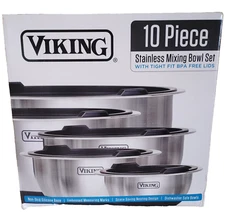 NEW Viking Stainless Mixing Bowl Set 10 Piece Black Tight Fit BPA Free Lids Logo