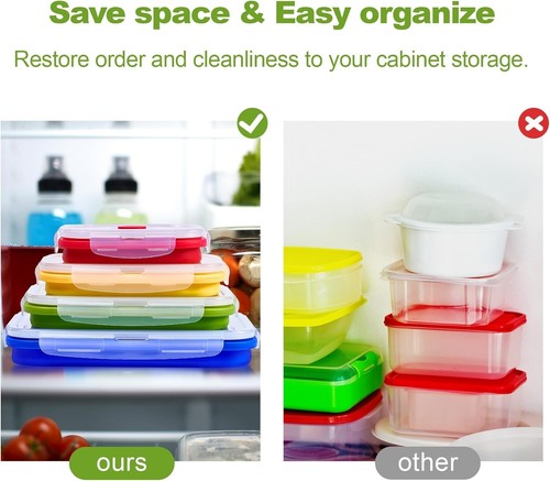 Set of 4 Collapsible Silicone Food Storage Container Meal Box Bento Lunch Boxes - Picture 6 of 7