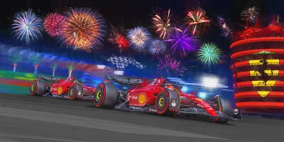 Automotive Car Art 2022 Ferrari F1 Leclerc Sainz Qatar win CANVAS PRINT