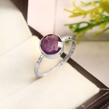 Solid 925 Sterling Silver Rings, Rose Cut Round Amethyst Boho Ring For Her SJ434