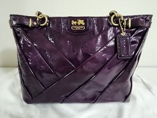  HTF Coach Madison Diagonal Patent Leather Shoulder Bag Tote Violet 21300