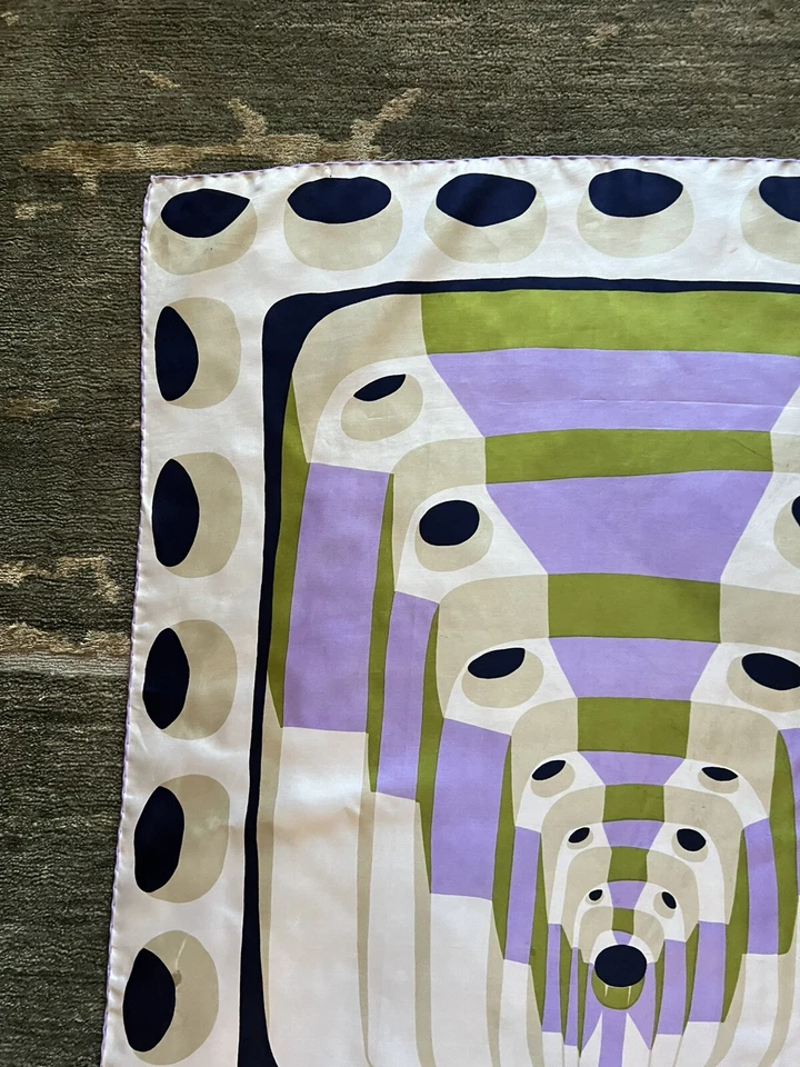 Sinfonía vintage 100 % seda geométrica, púrpura, blanco azul verde Foto 4 de 4