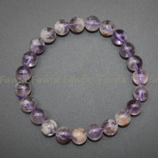 Natural 8mm Purple Phantom Ghost Quartz Crystal Beads Elastic Barcelet 7.5"