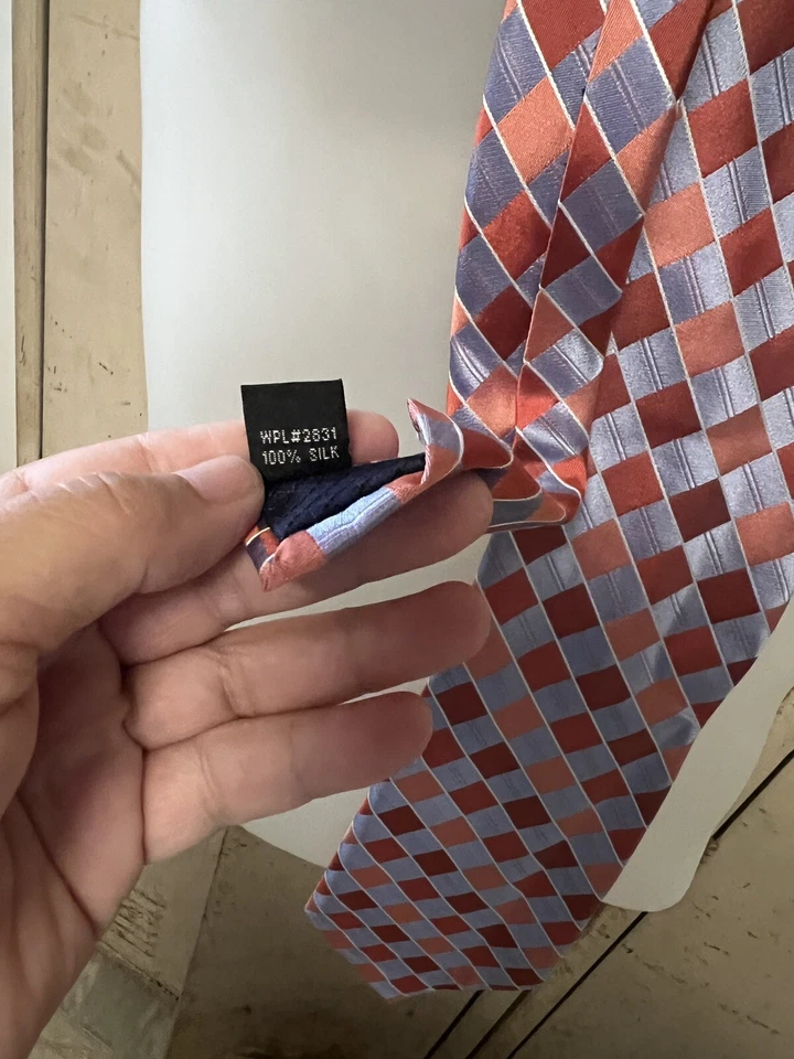 Corbata Jones New York para hombre azul, óxido, rosa patrón cuadrado. 100% seda Foto 3 de 3