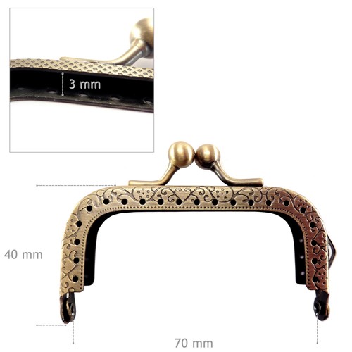 Sew In Metal Purse Coin Frame 70 mm Clutch Bag Frame Kiss Lock Clasp BAH - Picture 2 of 3