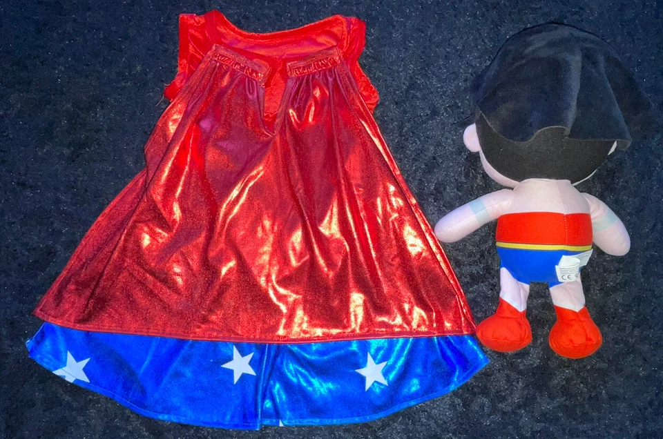 GIRLS AGE 24-36 MONTHS WONDER WOMAN DRESS WITH 14 INCH PLUSH SOFT TOY - Image 4 of 4