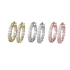 Stainless Steel CZ Inside Out Medium Hoop Earrings 27mm