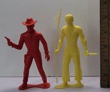 Red Yellow Plastic Cowboy Indian Native lot Rare Vintage