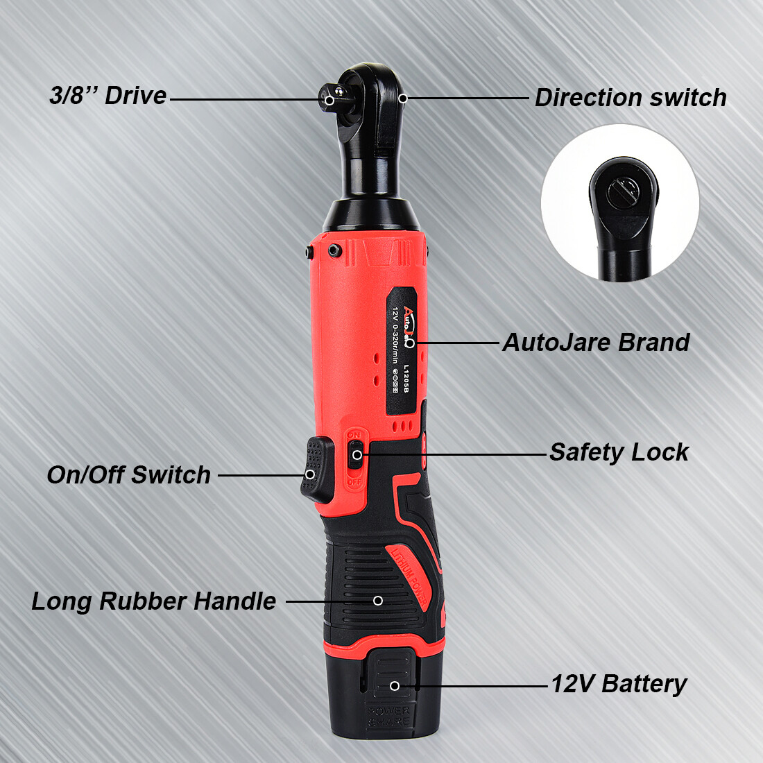 3/8'' Cordless Ratchet Right Angle Wrench Impact Power Tool Liion 2