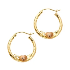 Ioka - 14K Gold 2mm Thickness Diamond Cut Hoop Hinged Earrings with Heart