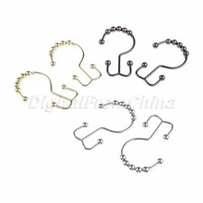 Double Glide 12Pcs Stainless Steel Bathroom Shower Curtain Hooks Rings Roller