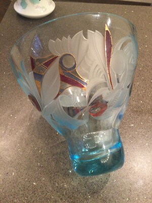 Schott Cristal Vase Fußvase. Fußschale Höhe 21 cm Label Unikat