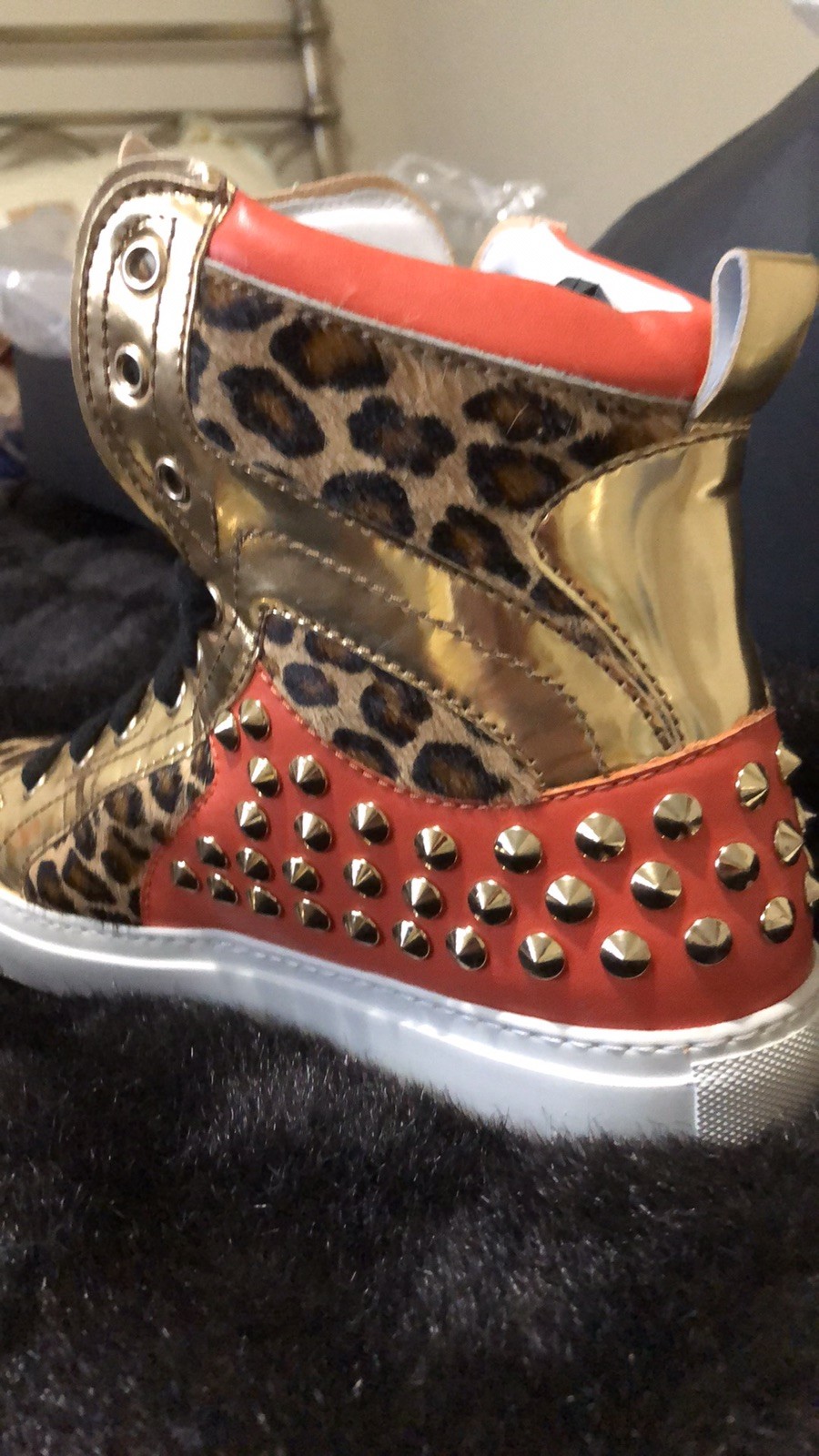 DSQUARED2 scarpe da ginnastica alte pony leopardate taglia 8 uomo donna 10