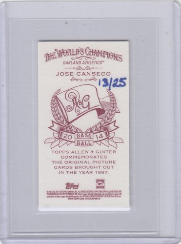 2014 Jose Canseco Topps Allen & Ginter MINI BROOKLYN BACK /25 - #149 Oakland A's - Imagen 2 de 2