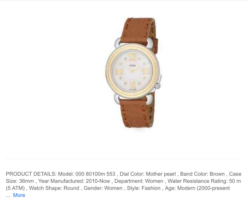 NIB Fendi Selleria Diamond Mother of Pearl Leather Strap