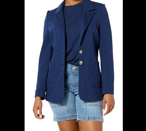 DG2 от Diane Gilman Blazer женщин L темно-синий кабана трикотажа саржи две кнопки новый с ярлыками - Изображение 3 из 4