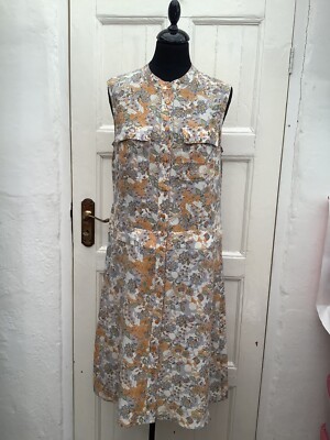 BNWOT JAEGER PURE SILK FLORAL PRINT MIDI SLEEVELESS SUMMER SHIRT DRESS UK12