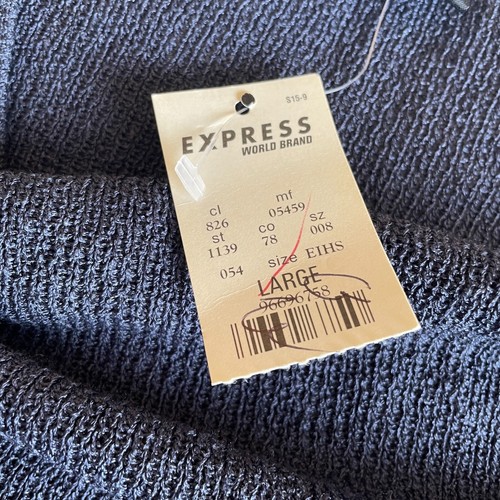 Express 90s Deadstock Knit Pullover Men Sz L Navy Blue Slit Boat NWT Vintage Y2K - Picture 5 of 10
