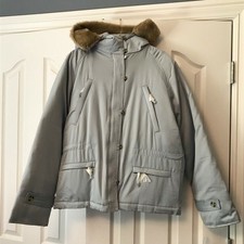 New Speigel Women's Quilted Down Coat - Faux-fur Collar - Size M - Titanium