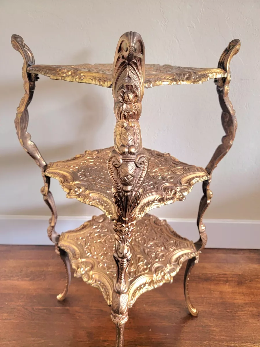 Antique Ornate Brass Plant Stand With Putti Cherubs 1800's