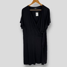 SIMPLY BE Black Wrap Dress Womens UK 24 V-Neck O-Ring Buckle Short Sleeve BNWT