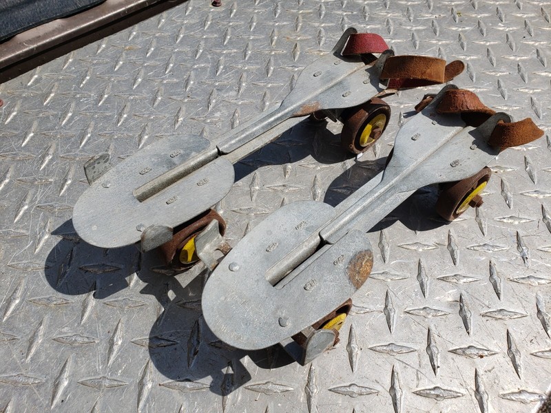 Antique Collectible Adjustable Metal Roller Skates With Metal Wheels