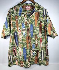 Vintage RJC Hawaiian Surfboards Button Up Shirt Men's 3XL Green Short Sleeve