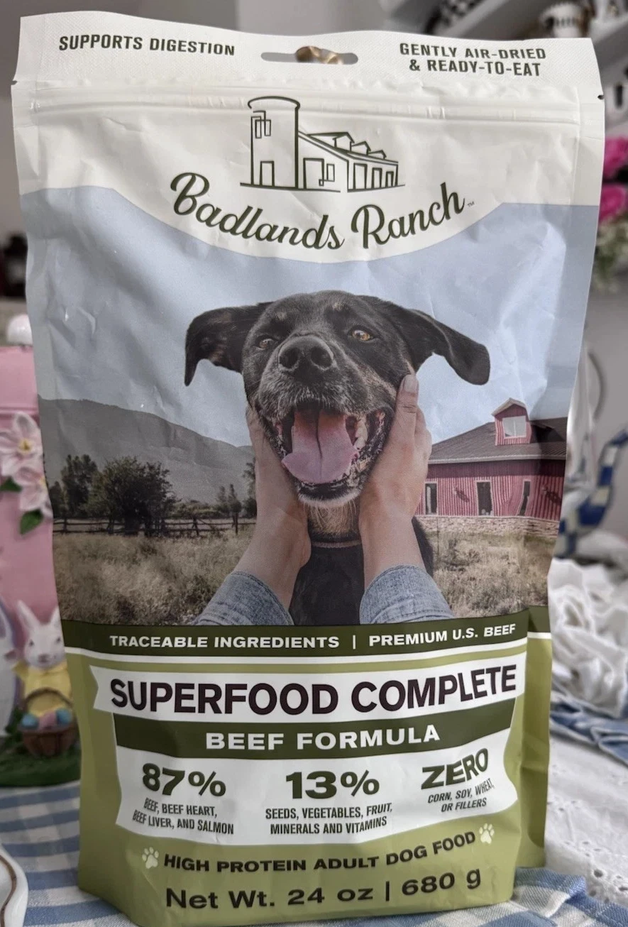 Badlands Ranch Superfood Complete Beef Formula Air Dried Dog Food 24oz - New!