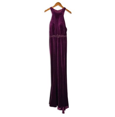 NWT Royal Queen Eggplant Velvet Beaded Waist Formal Maxi Dress Size 10