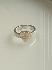Authentic Gucci Stamp Logo Sterling Silver Heart Shaped Ring Size 6