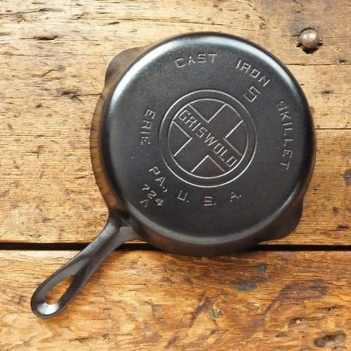 Vintage GRISWOLD Cast Iron SKILLET Frying Pan # 5 LARGE BLOCK LOGO - Ironspoon
