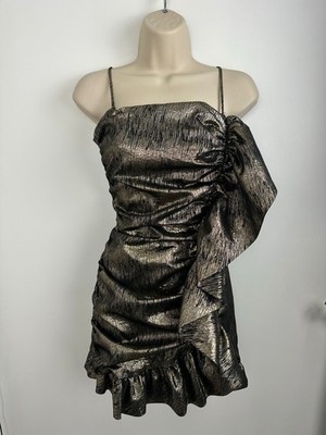 Zara Minikleid Gold Metallic Party Plissee Detail Kleid Größe S Neu mit Etikett