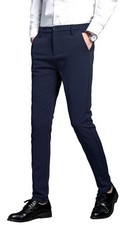 Mens Slim Fit Stretch Dress Pants 30W 28L Blue Suit Trousers