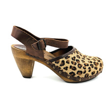 Women 6.5-7 37 Sanita Danish Clogs Made in Italy Brown Leather Leopard Wood Sole