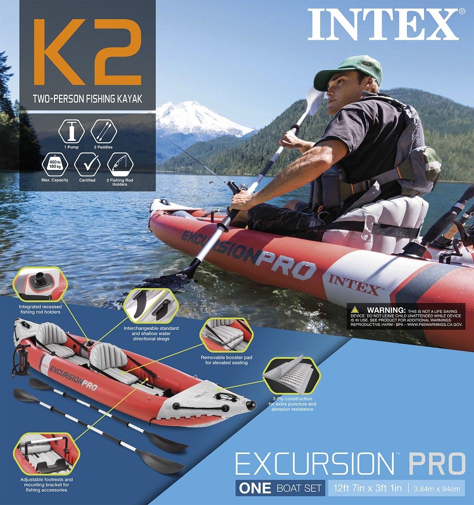 Intex Excursion Pro K2 Inflatable Kayak with Oars and Pump 2 Person 151inch X 37
