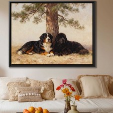 Bernese Mountain Dog Oil Painting Wall Art Decor Framed Pet Artwork Canvas Print