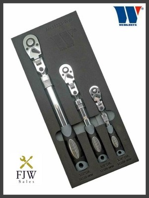 Welzh Werkzeug Extendable Lockable Flexi Head Ratchet Set 1/4 3/8 1/2  72 TOOTH