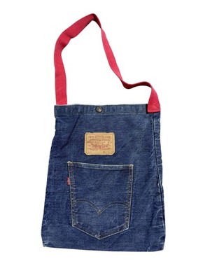 Vintage Levis Shoulder Bag Womens Medium Blue Denim 501 Patch Red Strap Tote