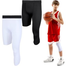 Hercicy 2 Packs Boys' Youth One Leg 3/4 Compression Tights for Basketball Cap...