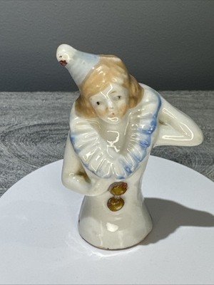 Vintage Antique Porcelain Lady Clown Half Doll 4''  for Pin Cushion or Brush