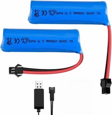 2Pcs 3.7V 1500mAh RC SM 2Pin Plug Rechargeable Battery  USB Charger Cable
