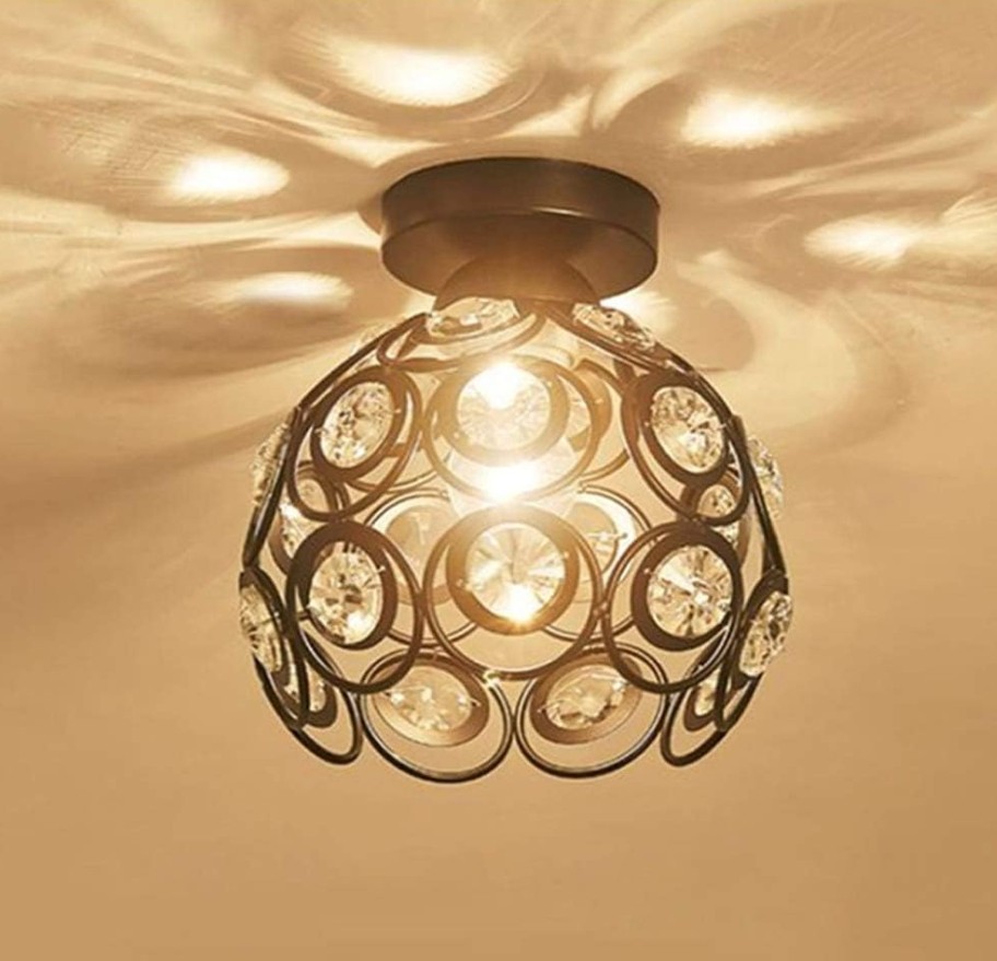 Lampada da Soffitto Attacco E27 Design Globo con Cristalli Ø28CM Moderna Interno