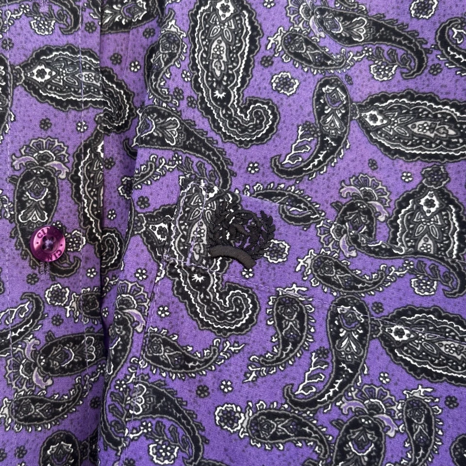 Camisa Cinch Para Hombre Talla M Púrpura Negra Paisley Abotonada Manga Larga Western Foto 2 de 4