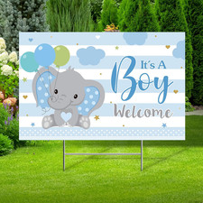 Baby Shower Yard Sign with Stake Gender Reveal Yard Sign Blue Pink Elephant Lawn