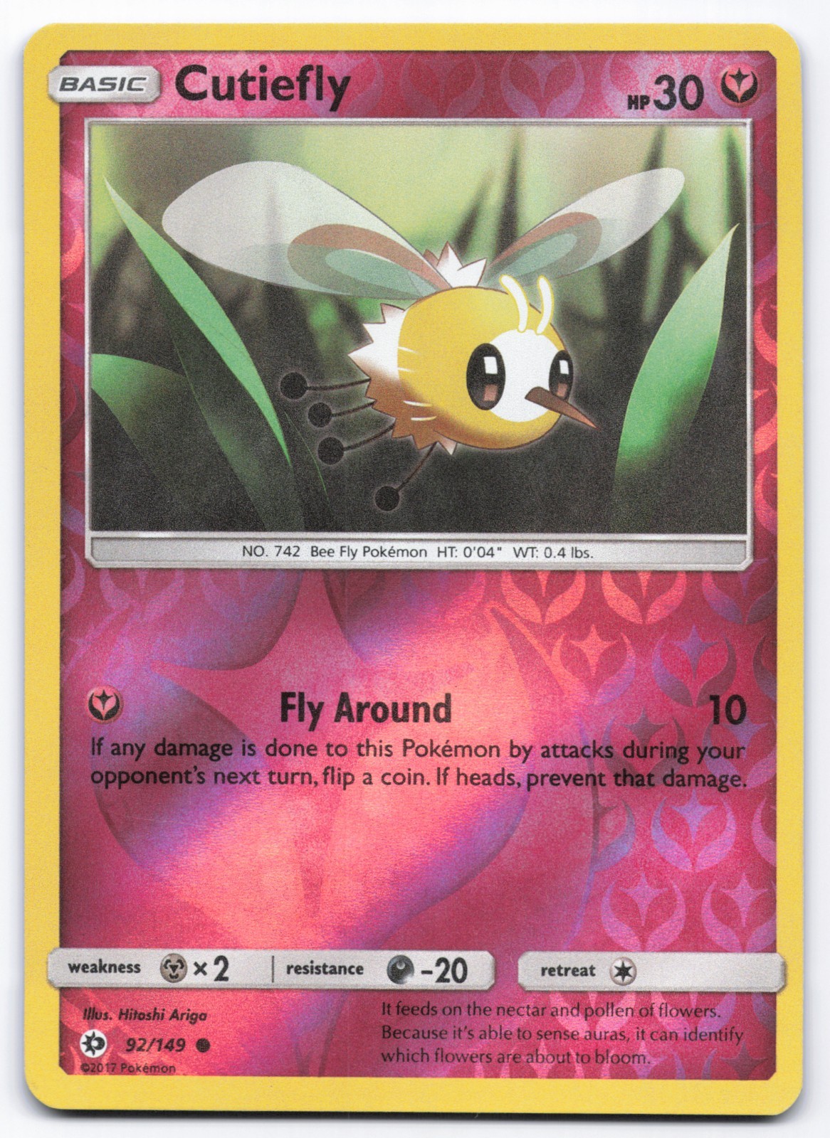 Pokémon TCG Cutiefly 92/149 Reverse Holo Sun & Moon Base Set LP
