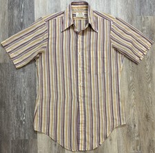 Vintage 70s Arrow Kent Collection Short Sleeve Button-Up Striped Shirt Medium
